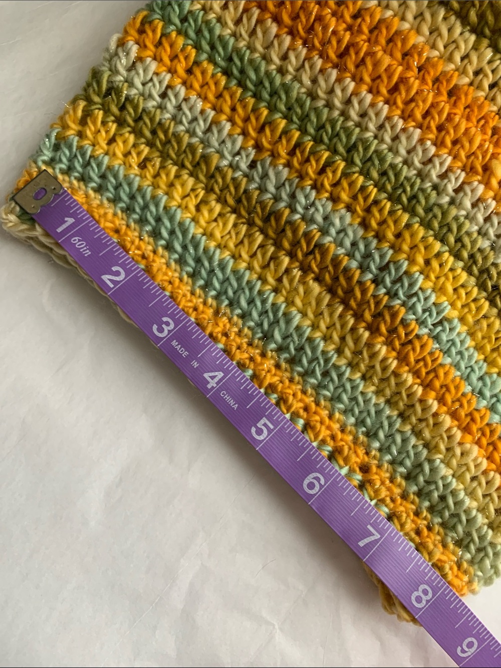 HAND CRAFTED Striped Crochet Slouch Beanie NEW Mustard Yellow Sage Green Ivory - Picture 6 of 7